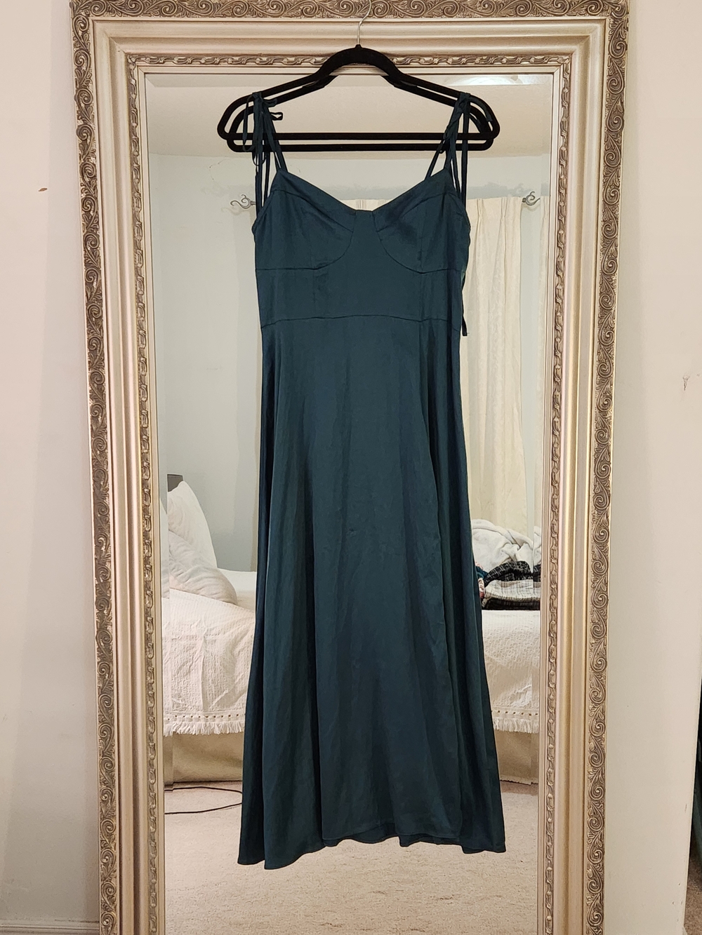 SHEIN Dark Green Satin Slip Maxi Dress with Tie Straps